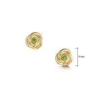 Reef Knot Peridot Stud Earrings in 9ct Yellow Gold by Sheila Fleet Jewellery