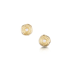 Lunar Pearl Petite Stud Earrings in 9ct Yellow Gold