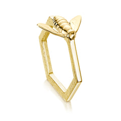 Honeycomb & Bee Hexagon Ring in 9ct Yellow Gold by Sheila Fleet Jewellery