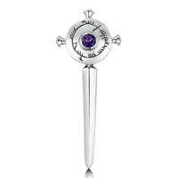 Ogham Kilt Pin in Sterling Silver with Amethyst by Sheila Fleet Jewellery