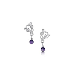 Thistle Small Silver Stud Earrings with Amethyst by Sheila Fleet Jewellery