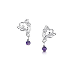 Thistle Stud Silver Earrings with Amethyst by Sheila Fleet Jewellery