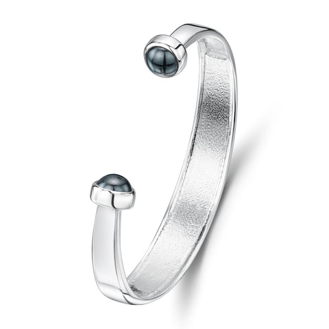 Runic Torque Bangle in Sterling Silver with Hematite by Sheila Fleet Jewellery