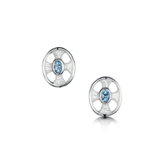 Cross of the Kirk Small Blue Topaz Stud Earrings in Crystal Enamel by Sheila Fleet Jewellery