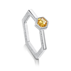 Honeycomb Silver Hexagon Ring with 5mm Citrine by Sheila Fleet Jewellery