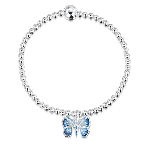 Holly Blue Butterfly Silver & Enamel Stretch Bracelet by Sheila Fleet Jewellery