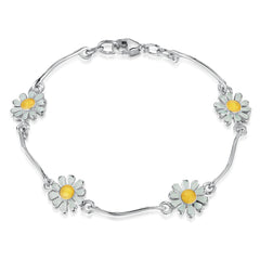 Daisies at Dawn 4-flower Enamel Bracelet in Sterling Silver by Sheila Fleet Jewellery