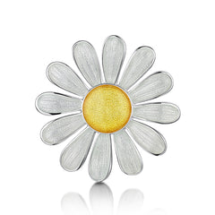 Daisies at Dawn Large Enamel Brooch in Sterling Silver