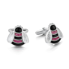 Bumblebee Hot Pink Cufflinks in Sterling Silver by Sheila Fleet Jewellery