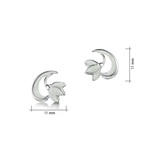 Snowdrop Sterling Silver Stud Earrings in Crystal Enamel