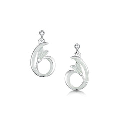 Flowering Snowdrop Small Silver Drop Earrings in Crystal Enamel by Sheila Fleet Jewellery
