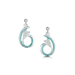 Flowering Snowdrop Small Silver Drop Earrings in Leaf Enamel by Sheila Fleet Jewellery