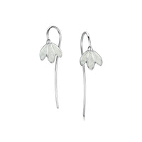 Snowdrop Sterling Silver Stem Earrings in Crystal Enamel by Sheila Fleet Jewellery