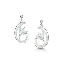 Flowering Snowdrop Silver Drop Earrings in Crystal Enamel by Sheila Fleet Jewellery