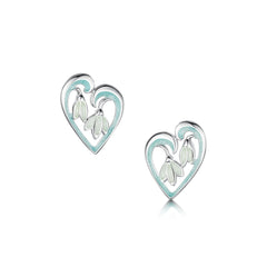 Snowdrop Sterling Silver Heart Stud Earrings in Leaf Enamel by Sheila Fleet Jewellery