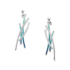 Wild Grasses Dress Drop Earrings in Peacock Enamel by Sheila Fleet Jewellery
