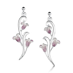 Bluebell Dress Drop Earrings in Pinkbell Enamel by Sheila Fleet Jewellery