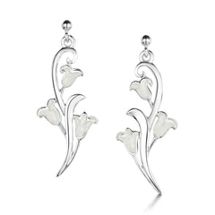 Bluebell Dress Drop Earrings in Whitebell Enamel by Sheila Fleet Jewellery