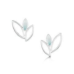 Seasons Silver 3-leaf Stud Earrings in Winter Enamel by Sheila Fleet Jewellery