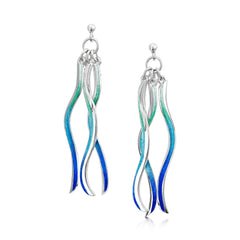 Atlantic Swell 3-frond Long Earrings in Ocean Hue Enamel by Sheila Fleet Jewellery