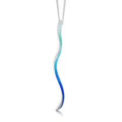 Atlantic Swell 1-frond Long Pendant Necklace in Ocean Hue Enamel by Sheila Fleet Jewellery