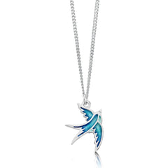 Small Swallows Pendant Necklace in Summer Blue Enamel by Sheila Fleet Jewellery