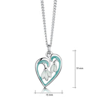 Snowdrop Small Silver Heart Pendant in Leaf Enamel
