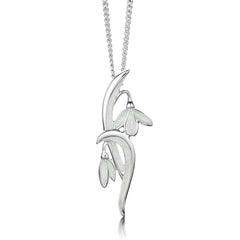 Snowdrop Slender Silver Pendant Necklace in Crystal Enamel by Sheila Fleet Jewellery
