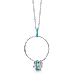 Wave Surfers 4-ring Enamel Pendant in Sterling Silver