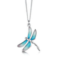 Dragonfly Enamelled Dress Pendant Necklace in Sterling Silver