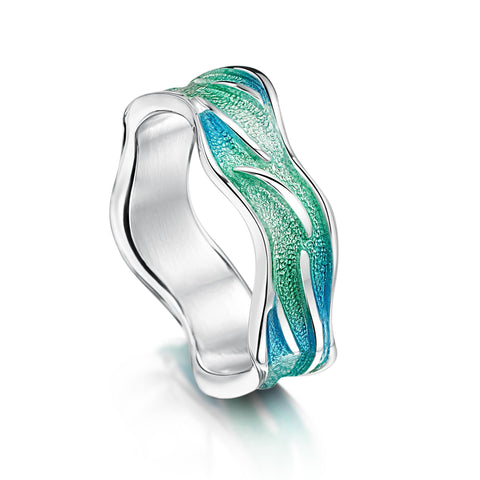 Sea Motion Ring in Shallows Enamel by Sheila Fleet Jewellery