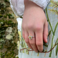 Daisies at Dawn Enamel Ring in Sterling Silver by Sheila Fleet Jewellery