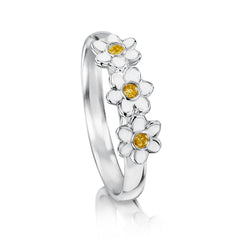 Daisies at Dawn 3-flower Enamel Ring in Sterling Silver
