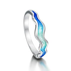 River Ripples Sterling Silver Ring in Ocean Hue Enamel by Sheila Fleet Jewellery