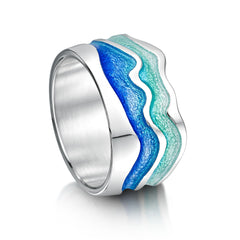 River Ripples Sterling Silver Dress Ring in Ocean Hue Enamel by Sheila Fleet Jewellery