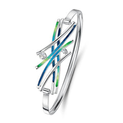 Wild Grasses Moonstone & CZ Bangle in Meadow Enamel by Sheila Fleet Jewellery