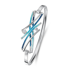 Wild Grasses Moonstone & CZ Bangle in Peacock Enamel by Sheila Fleet Jewellery