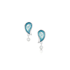 Paisley Leaf Pearl Stud Earrings in Verdi Enamel by Sheila Fleet Jewellery