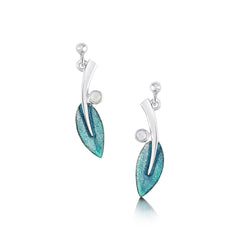 Rowan Drop Earrings in Sage Enamel with Moonstone