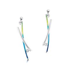 Wild Grasses Cubic Zirconia Drop Earrings in Meadow Enamel by Sheila Fleet Jewellery