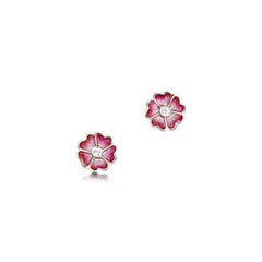 Primula Scotica Cubic Zirconia Stud Earrings in Hot Pink Enamel by Sheila Fleet Jewellery