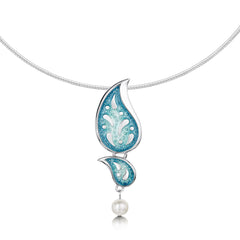 Paisley Leaf Pearl Necklace in Verdi Enamel by Sheila Fleet Jewellery