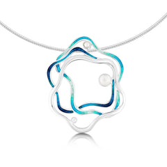 Tidal Islands Necklace with Moonstone, Pearl & CZ in Peacock Enamel by Sheila Fleet Jewellery