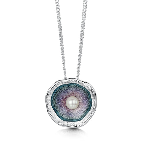 Lunar Pearl Pendant Necklace in Mill Sands Enamel by Sheila Fleet Jewellery
