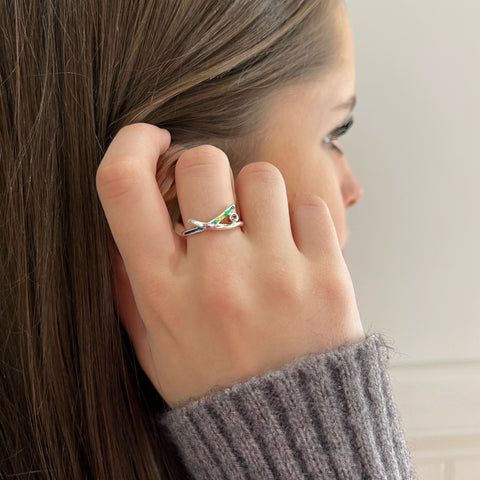 Wild Grasses Cubic Zirconia Ring in Meadow Enamel by Sheila Fleet Jewellery
