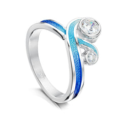New Wave Double Cubic Zirconia Ring in Ocean Enamel by Sheila Fleet Jewellery