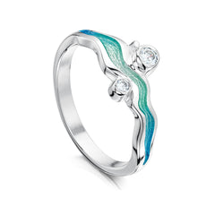 River Ripples Cubic Zirconia Ring in Shallows Enamel by Sheila Fleet Jewellery