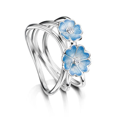 Primula Scotica 2-flower CZ Ring in Forget-Me-Not Blue by Sheila Fleet Jewellery