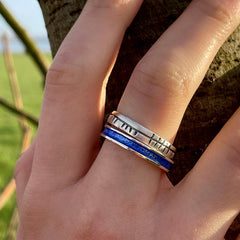 Halo ‘Blue’ Enamel & Ogham Sterling Silver Ring Set by Sheila Fleet
