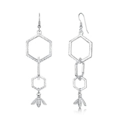 Honeycomb 3-link Dress Drop Earrings with Sterling Silver Bee by Sheila Fleet Jewellery